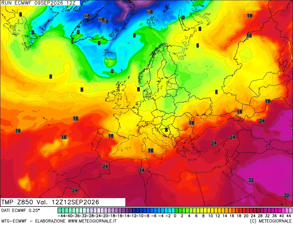 mappa Temperatura a 850 hPa
