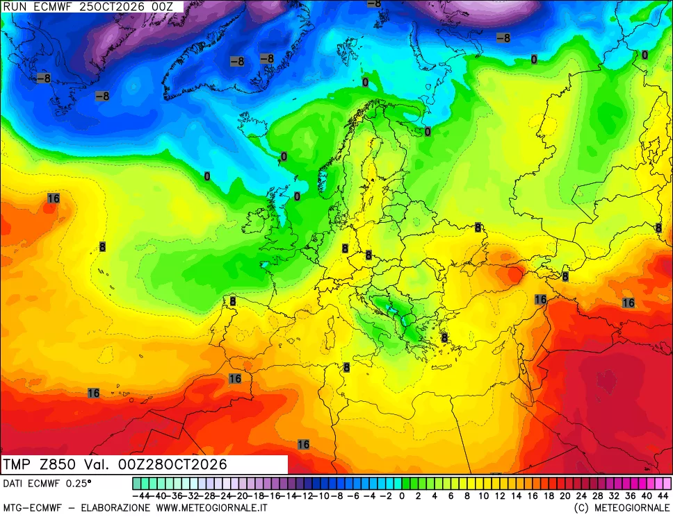mappa Temperatura a 850 hPa