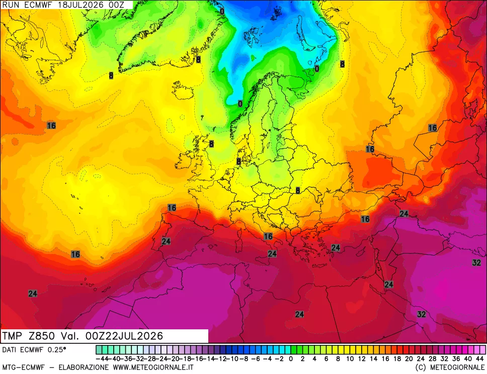 mappa Temperatura a 850 hPa