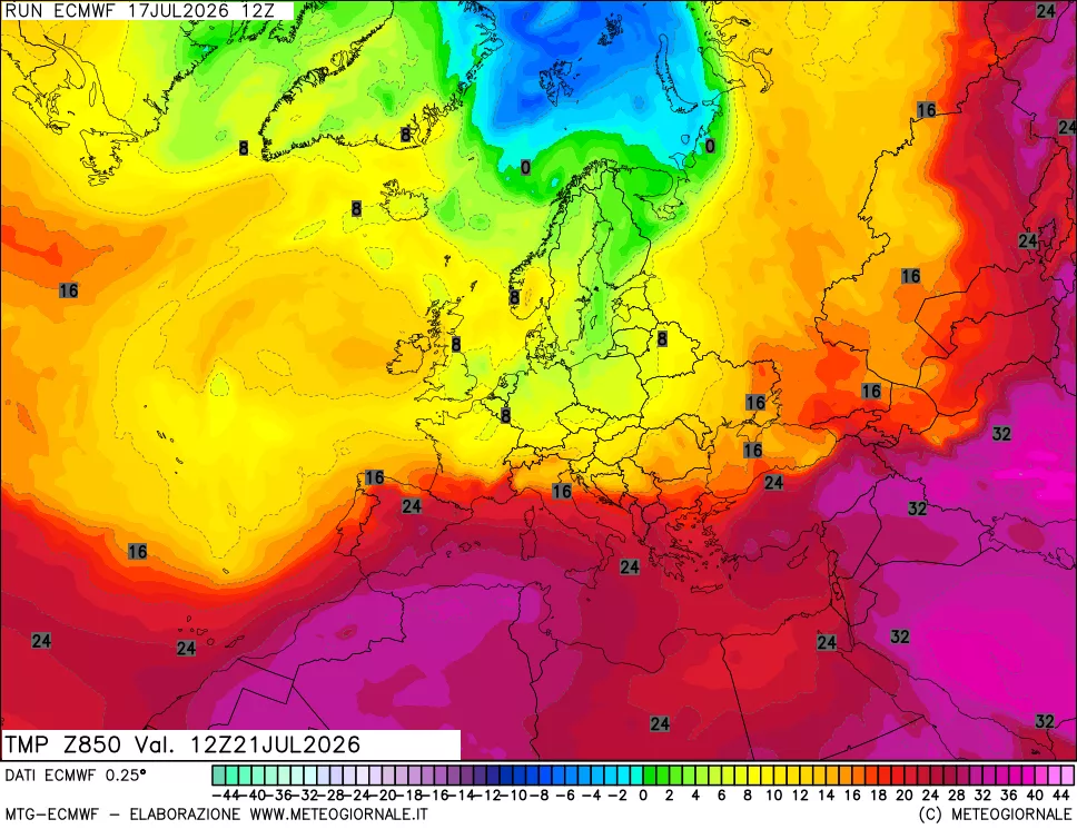 mappa Temperatura a 850 hPa