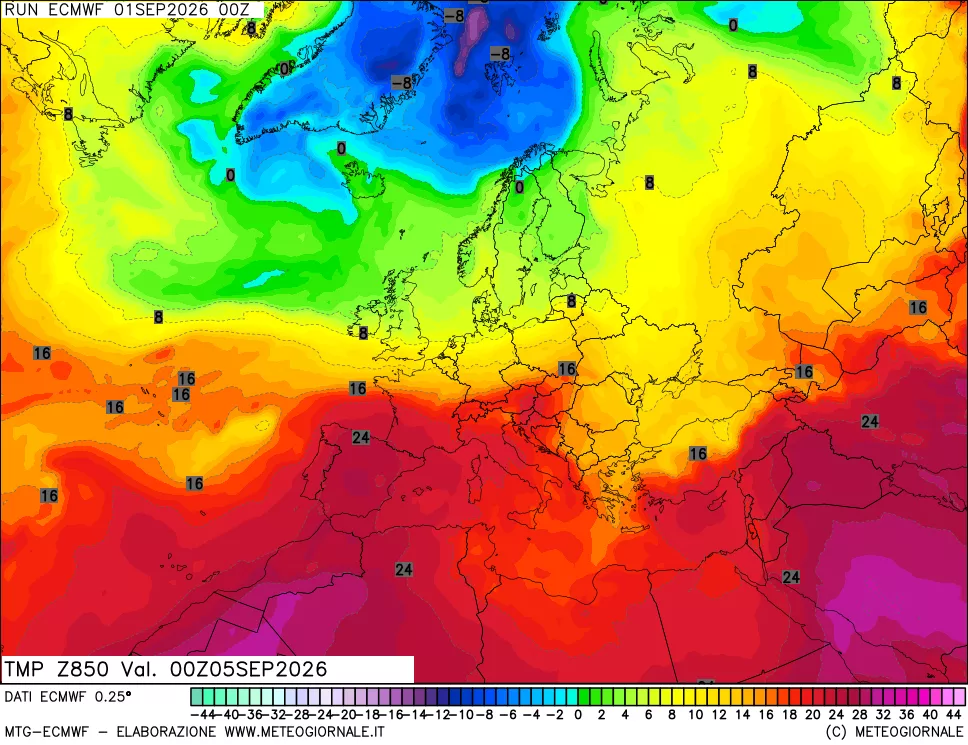 mappa Temperatura a 850 hPa