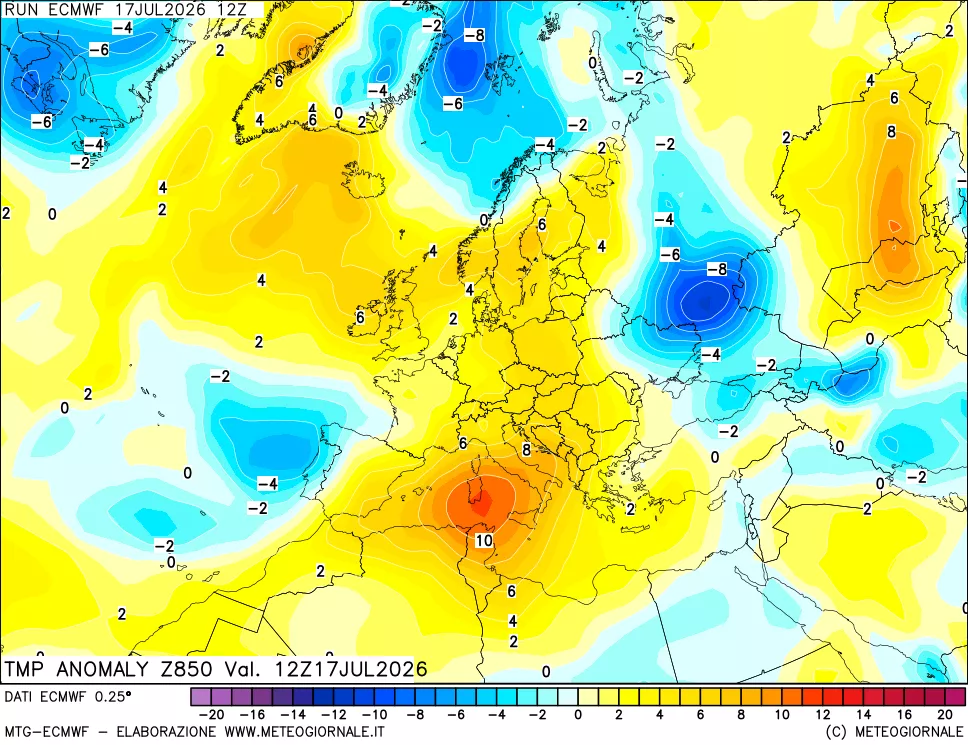 mappa 850 hPa Temp Anomaly vs Cli.No 1981-2010