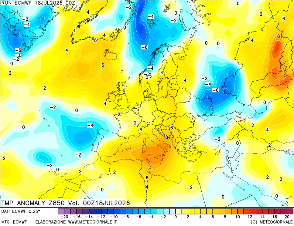 mappa 850 hPa Temp Anomaly vs Cli.No 1981-2010