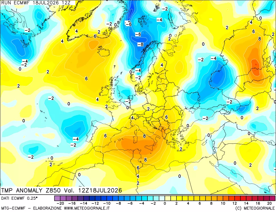 mappa 850 hPa Temp Anomaly vs Cli.No 1981-2010