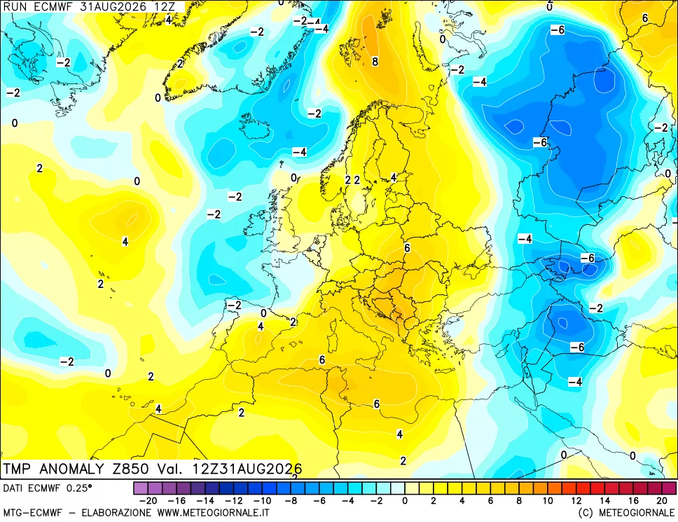 mappa 850 hPa Temp Anomaly vs Cli.No 1981-2010