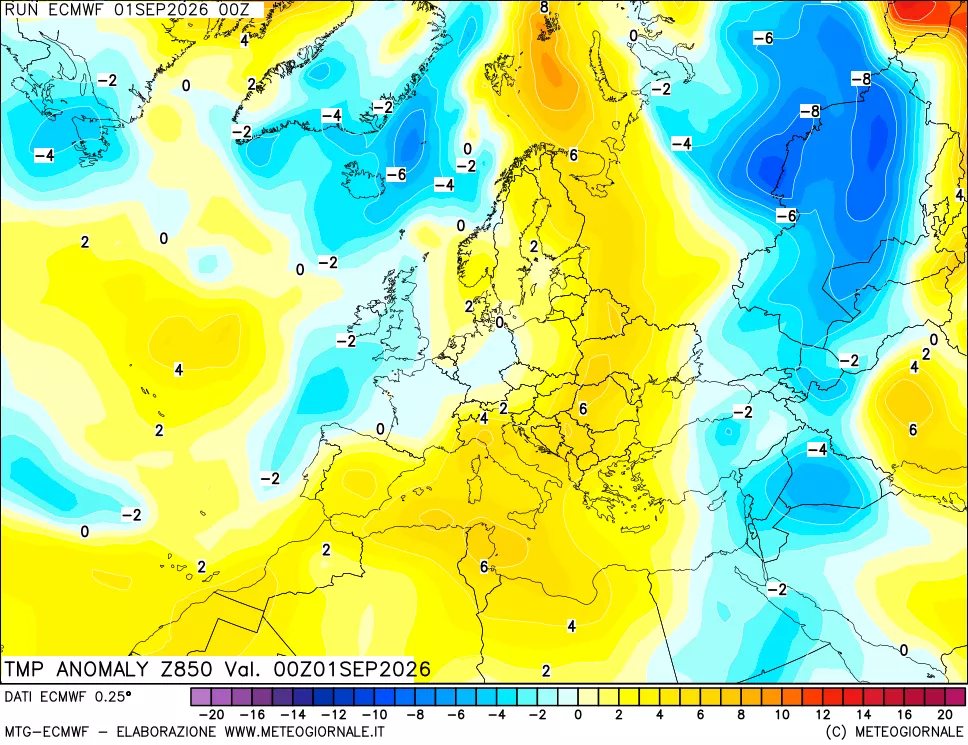 mappa 850 hPa Temp Anomaly vs Cli.No 1981-2010