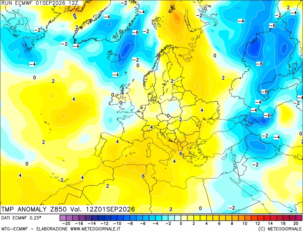 mappa 850 hPa Temp Anomaly vs Cli.No 1981-2010