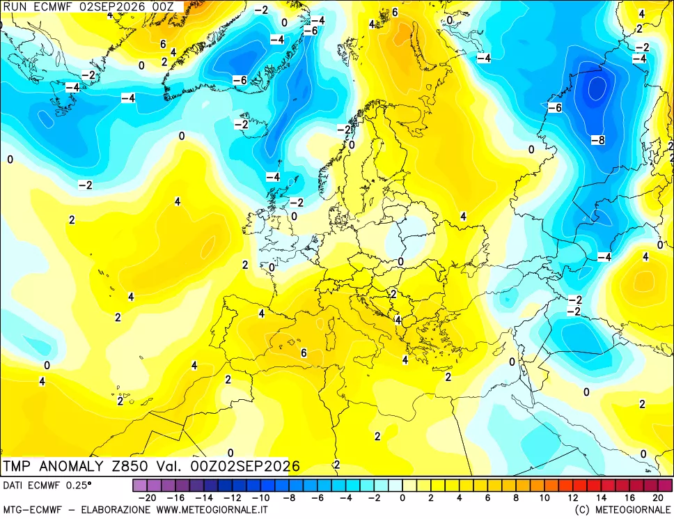 mappa 850 hPa Temp Anomaly vs Cli.No 1981-2010
