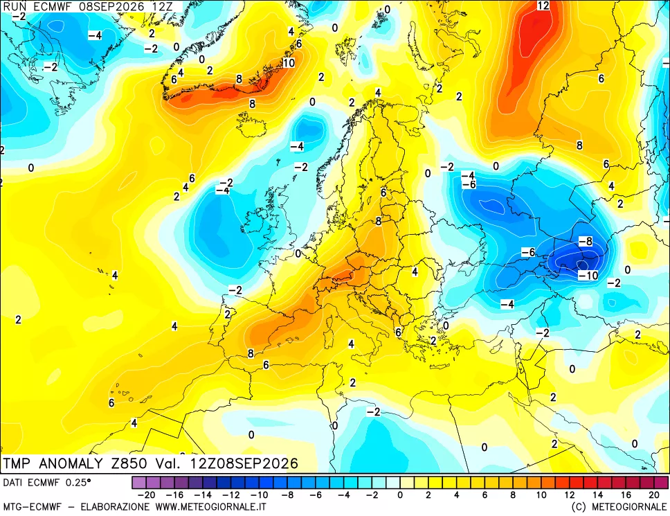 mappa 850 hPa Temp Anomaly vs Cli.No 1981-2010