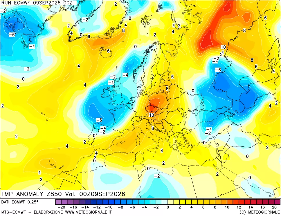 mappa 850 hPa Temp Anomaly vs Cli.No 1981-2010