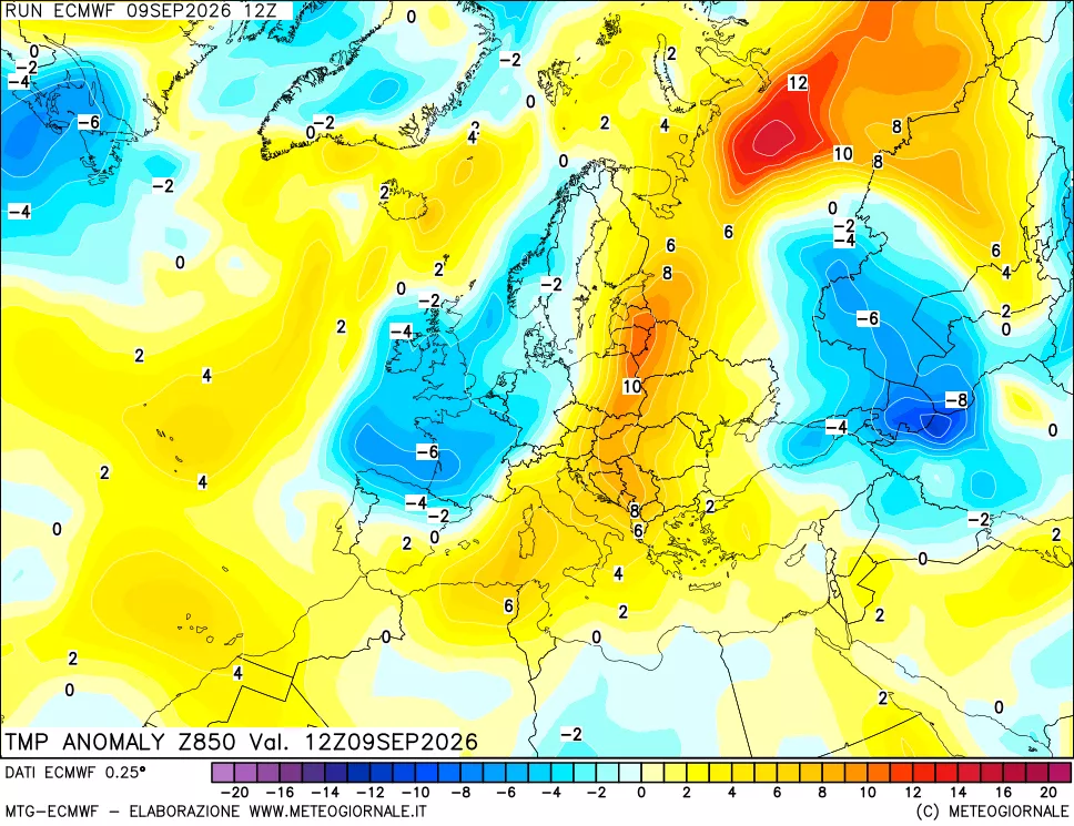 mappa 850 hPa Temp Anomaly vs Cli.No 1981-2010