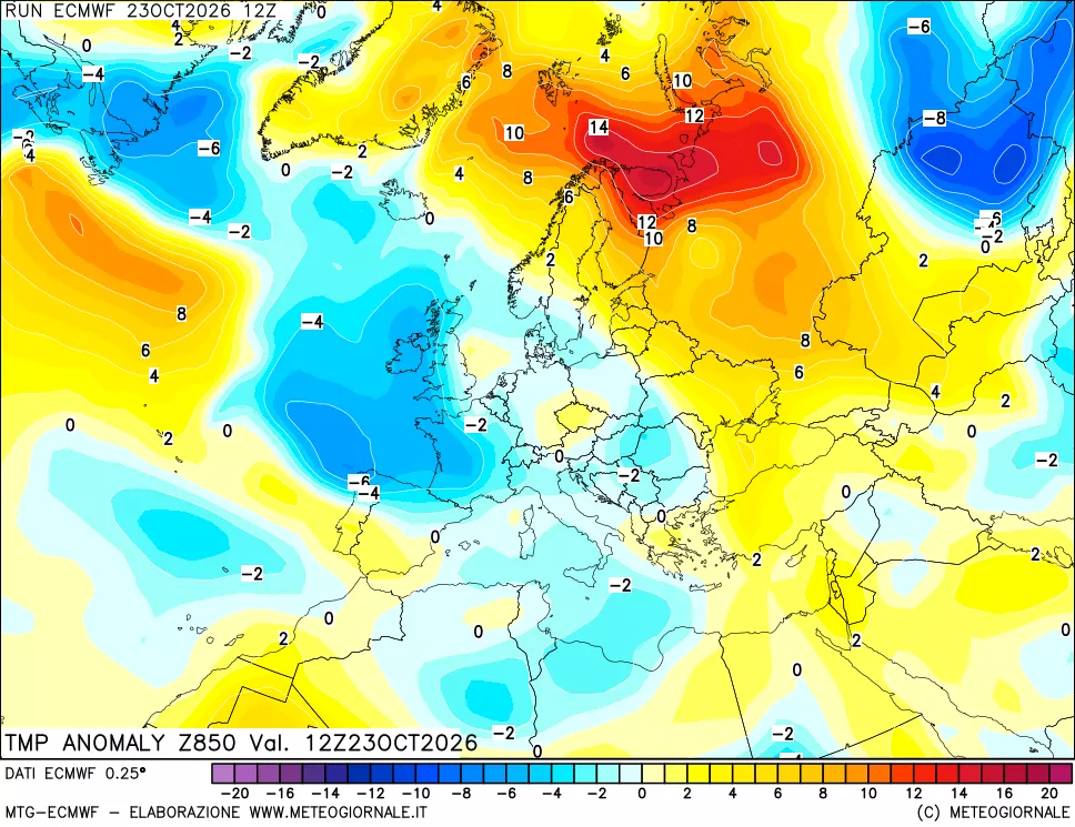 mappa 850 hPa Temp Anomaly vs Cli.No 1981-2010