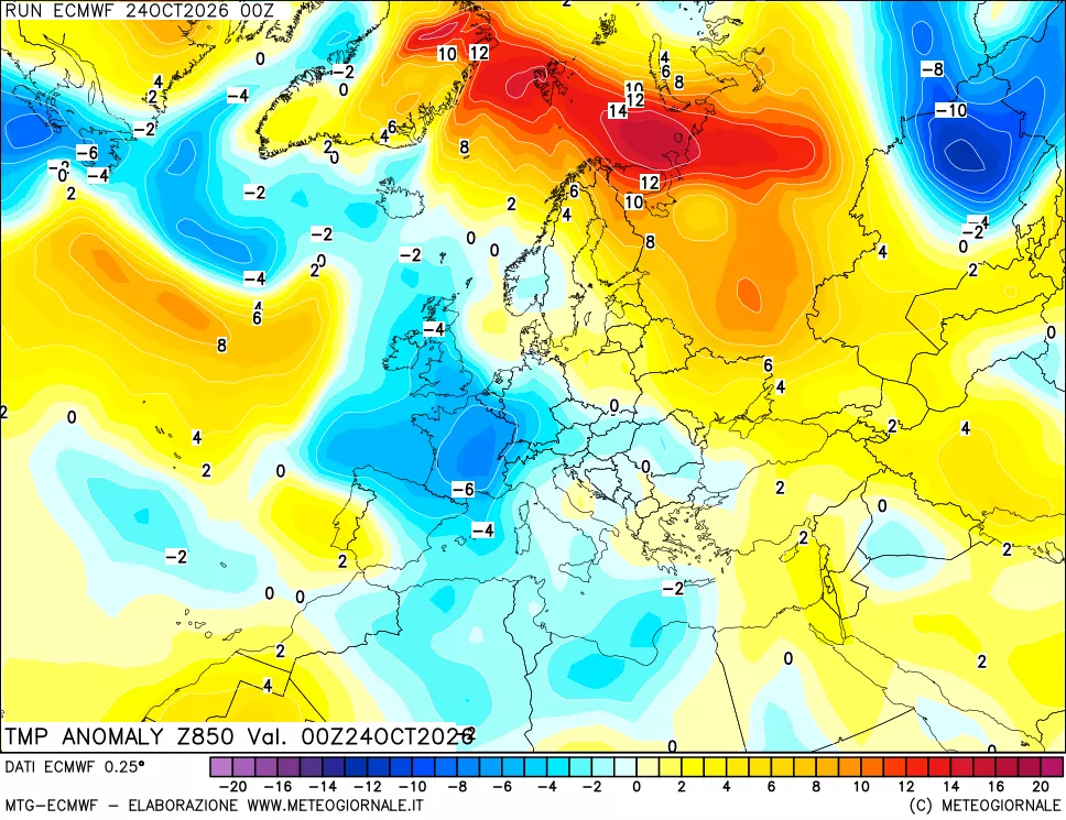 mappa 850 hPa Temp Anomaly vs Cli.No 1981-2010