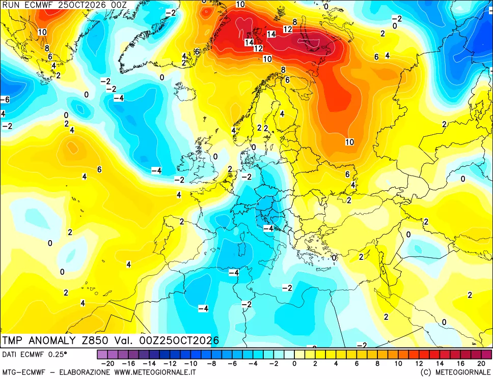 mappa 850 hPa Temp Anomaly vs Cli.No 1981-2010