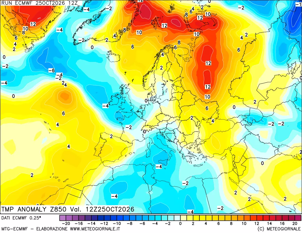 mappa 850 hPa Temp Anomaly vs Cli.No 1981-2010