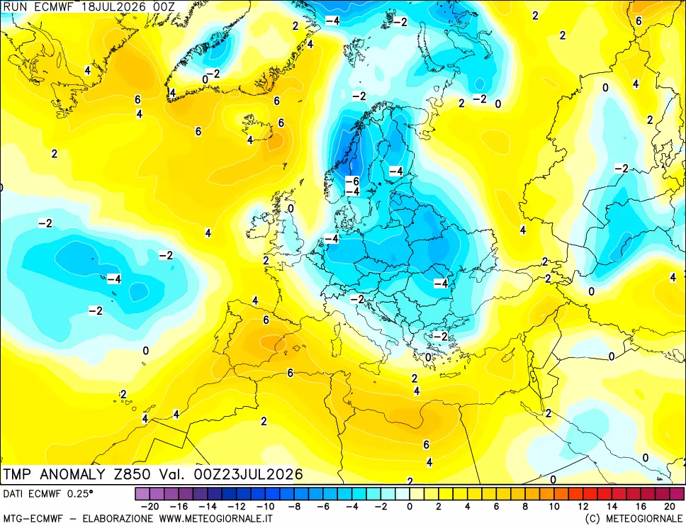 mappa 850 hPa Temp Anomaly vs Cli.No 1981-2010