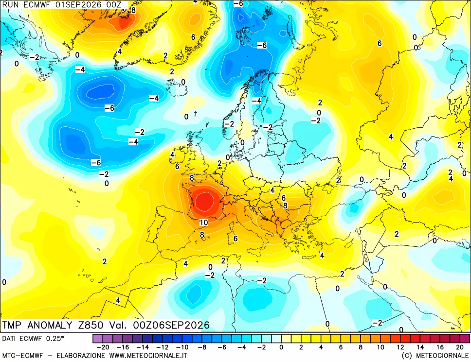 mappa 850 hPa Temp Anomaly vs Cli.No 1981-2010