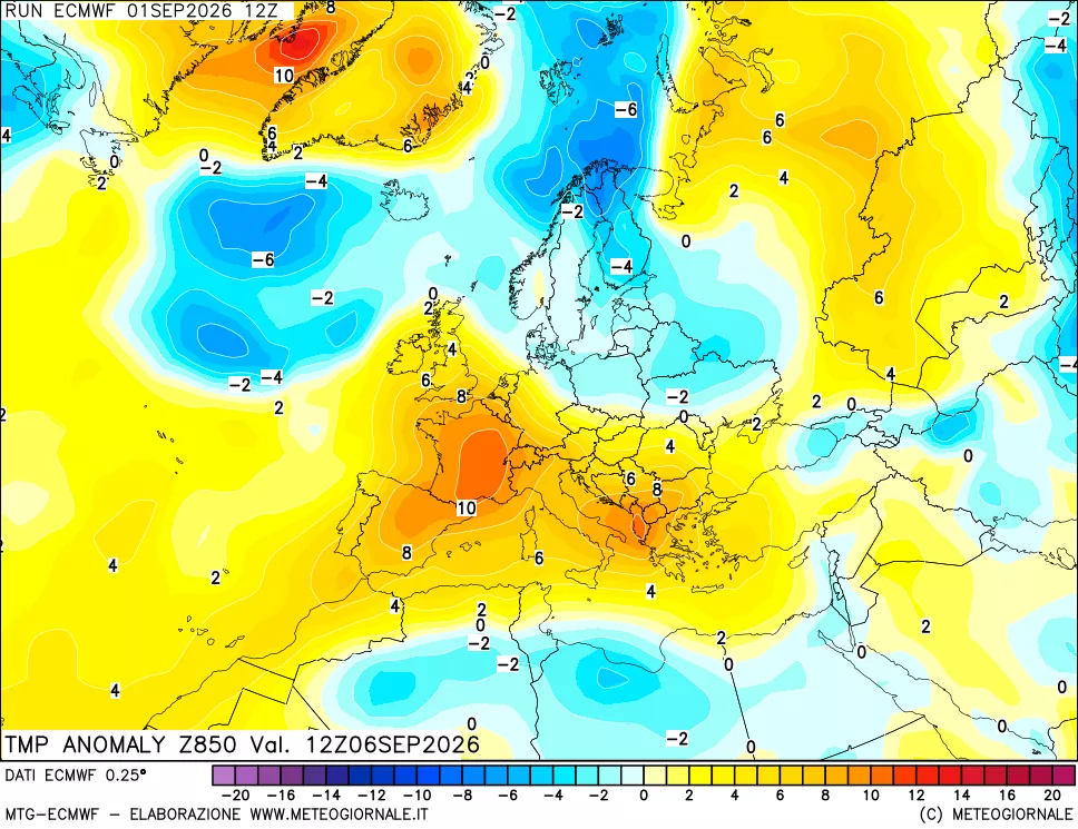 mappa 850 hPa Temp Anomaly vs Cli.No 1981-2010
