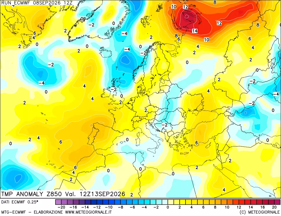 mappa 850 hPa Temp Anomaly vs Cli.No 1981-2010