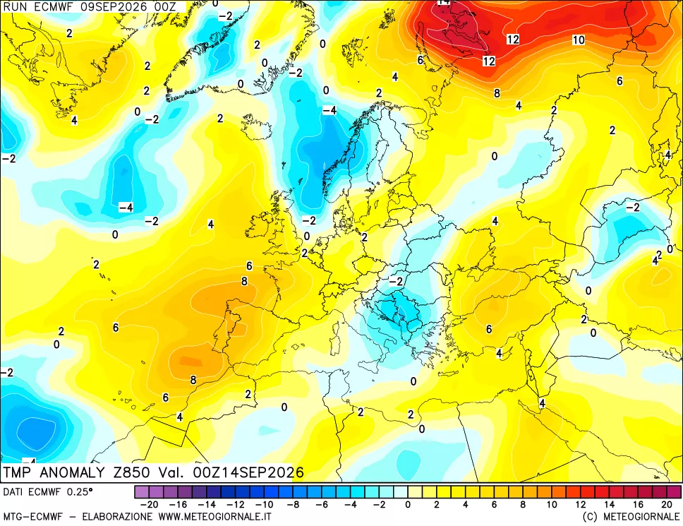mappa 850 hPa Temp Anomaly vs Cli.No 1981-2010