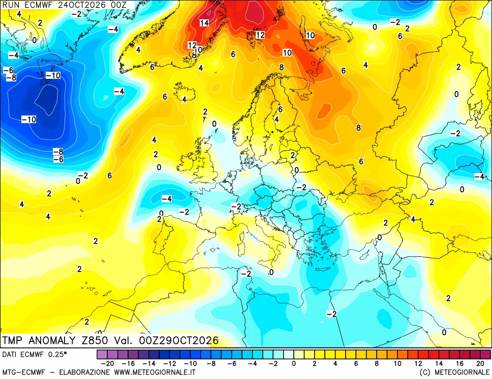 mappa 850 hPa Temp Anomaly vs Cli.No 1981-2010