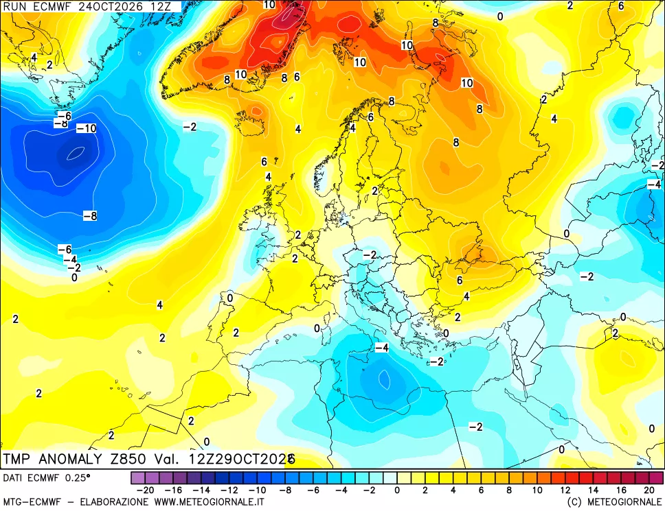 mappa 850 hPa Temp Anomaly vs Cli.No 1981-2010