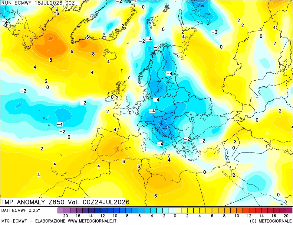 mappa 850 hPa Temp Anomaly vs Cli.No 1981-2010