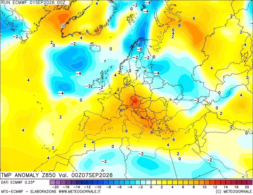 mappa 850 hPa Temp Anomaly vs Cli.No 1981-2010