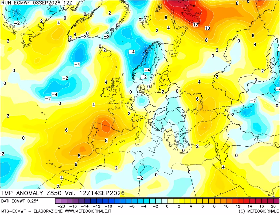 mappa 850 hPa Temp Anomaly vs Cli.No 1981-2010