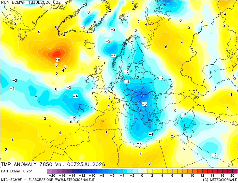mappa 850 hPa Temp Anomaly vs Cli.No 1981-2010