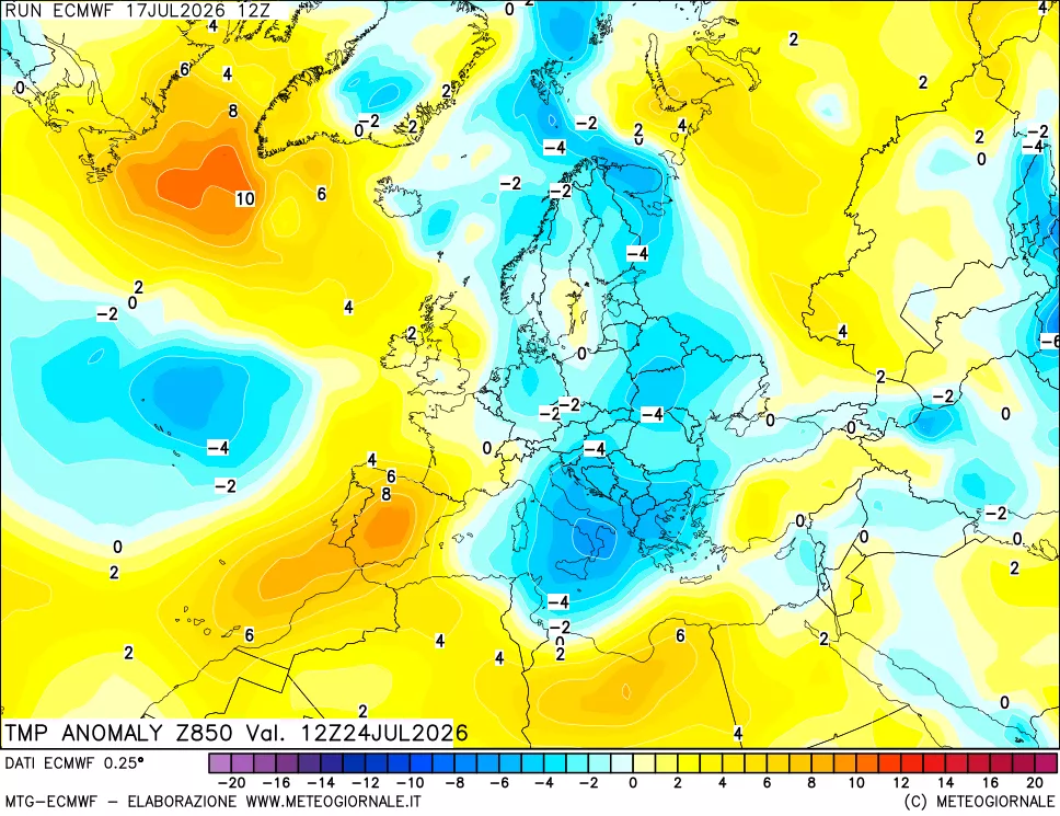 mappa 850 hPa Temp Anomaly vs Cli.No 1981-2010