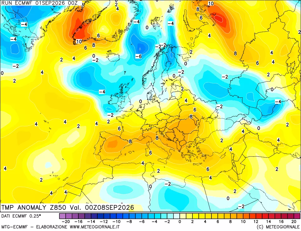 mappa 850 hPa Temp Anomaly vs Cli.No 1981-2010