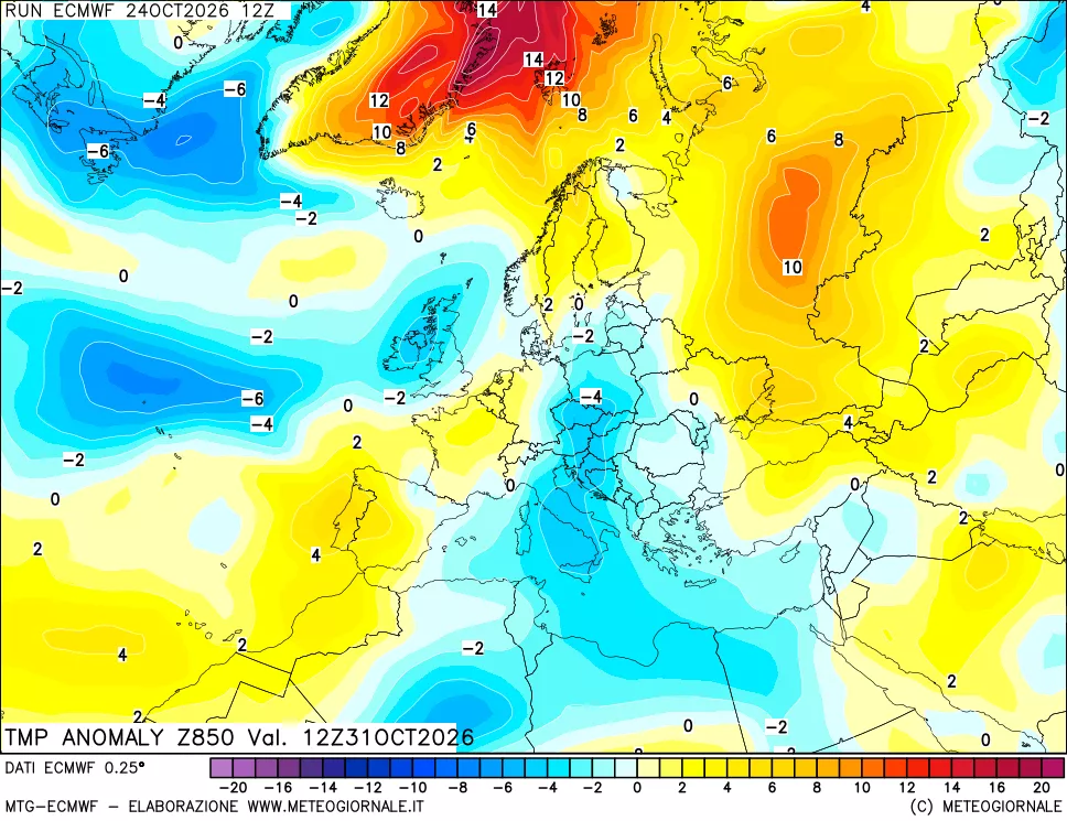 mappa 850 hPa Temp Anomaly vs Cli.No 1981-2010