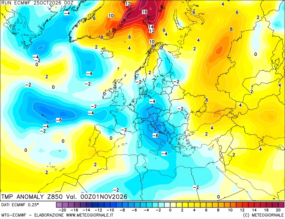 mappa 850 hPa Temp Anomaly vs Cli.No 1981-2010