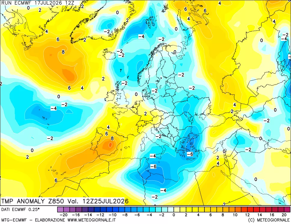 mappa 850 hPa Temp Anomaly vs Cli.No 1981-2010