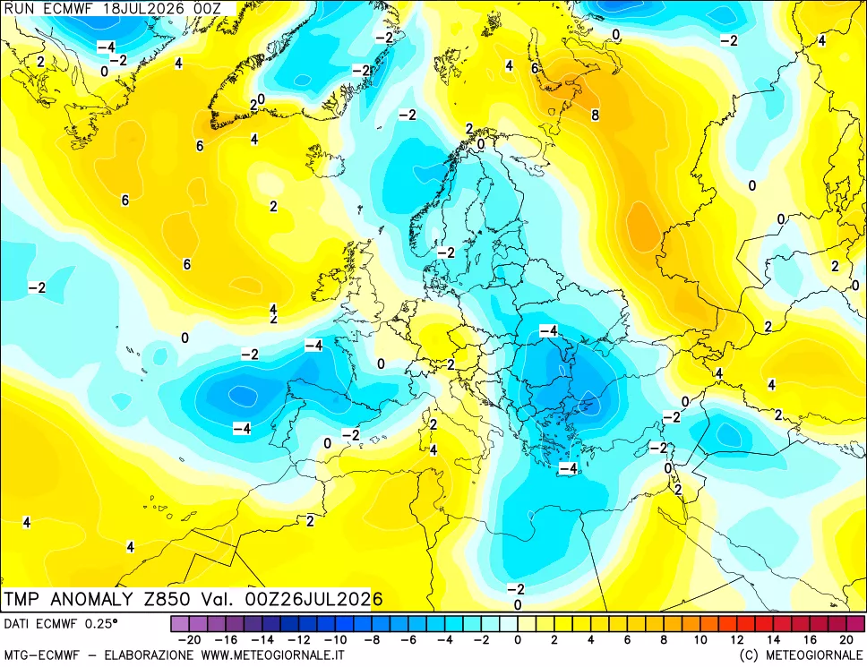 mappa 850 hPa Temp Anomaly vs Cli.No 1981-2010