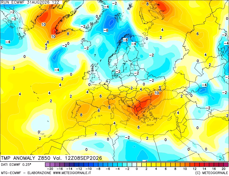 mappa 850 hPa Temp Anomaly vs Cli.No 1981-2010