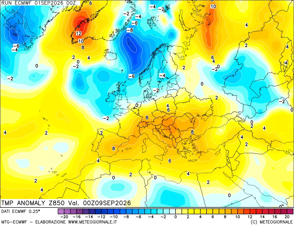 mappa 850 hPa Temp Anomaly vs Cli.No 1981-2010