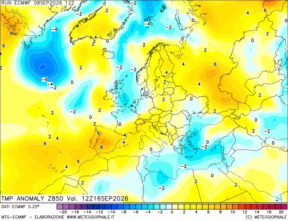 mappa 850 hPa Temp Anomaly vs Cli.No 1981-2010