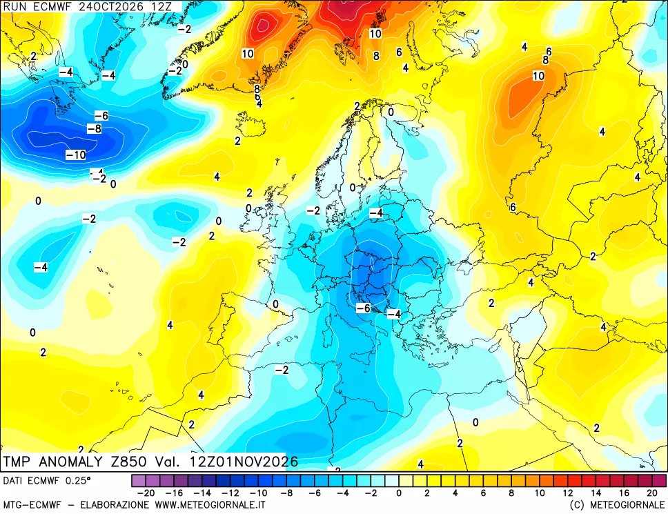 mappa 850 hPa Temp Anomaly vs Cli.No 1981-2010