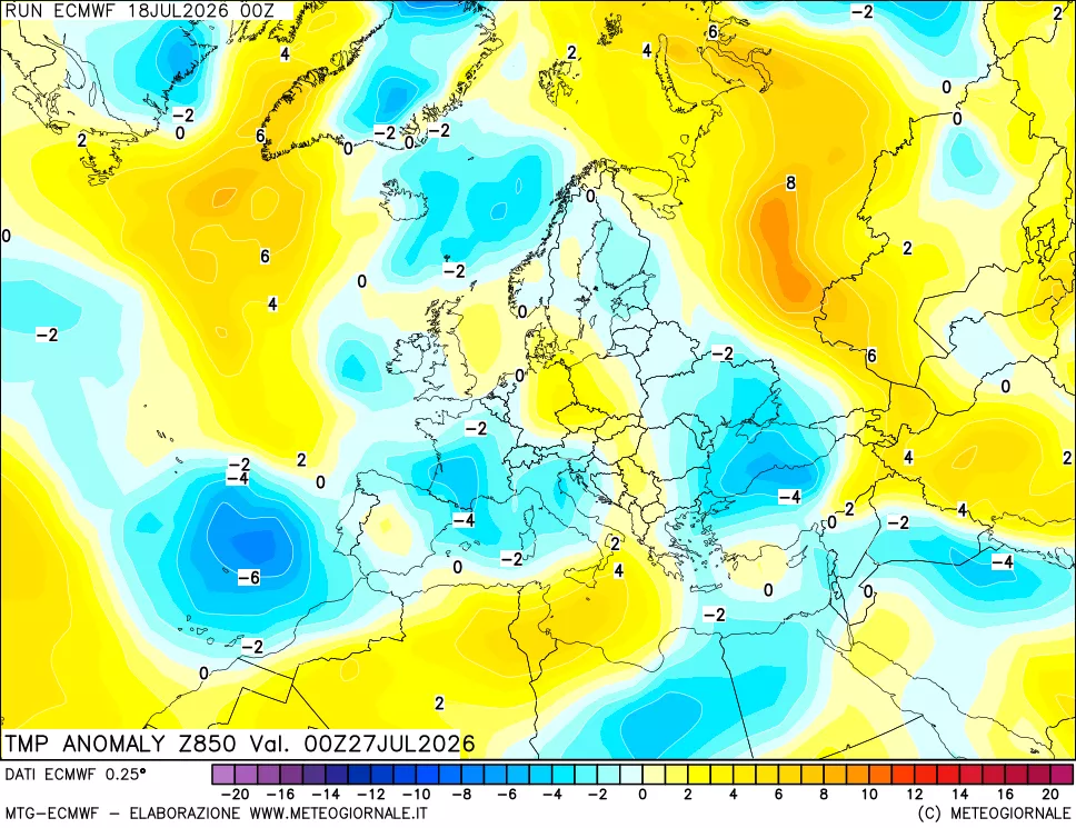 mappa 850 hPa Temp Anomaly vs Cli.No 1981-2010