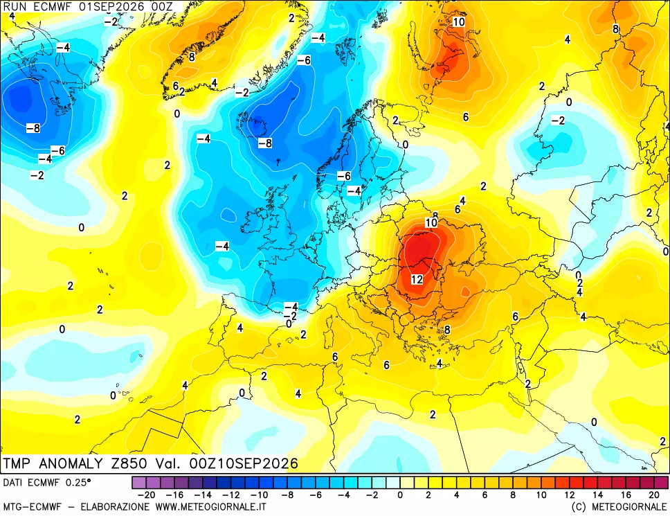 mappa 850 hPa Temp Anomaly vs Cli.No 1981-2010