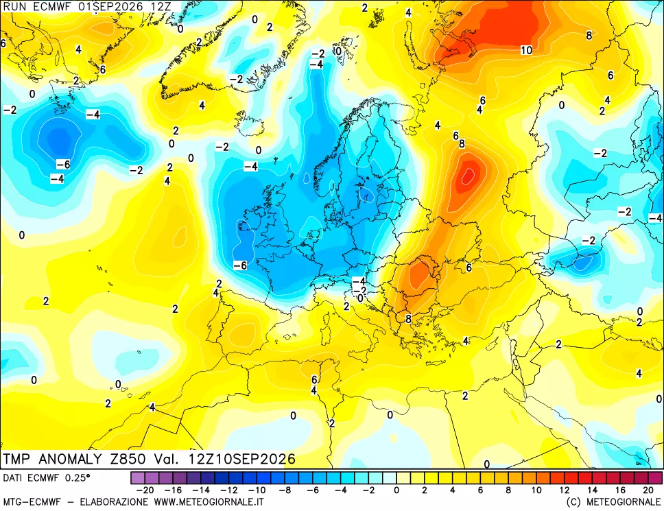 mappa 850 hPa Temp Anomaly vs Cli.No 1981-2010