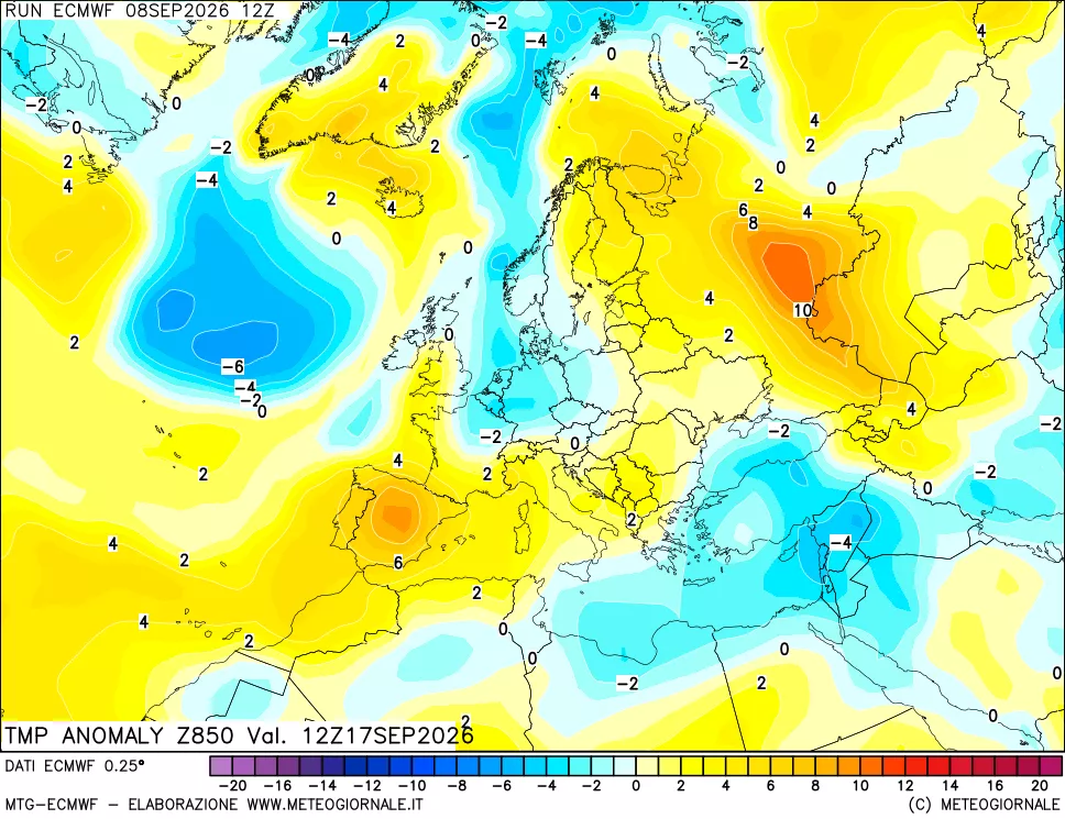 mappa 850 hPa Temp Anomaly vs Cli.No 1981-2010