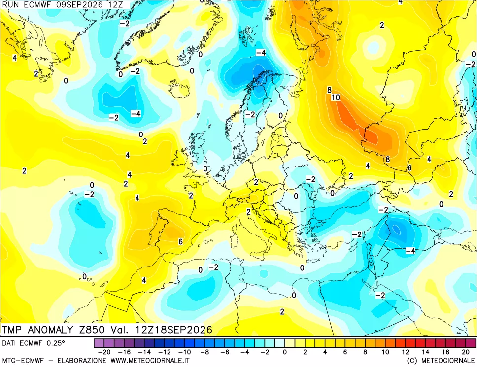 mappa 850 hPa Temp Anomaly vs Cli.No 1981-2010