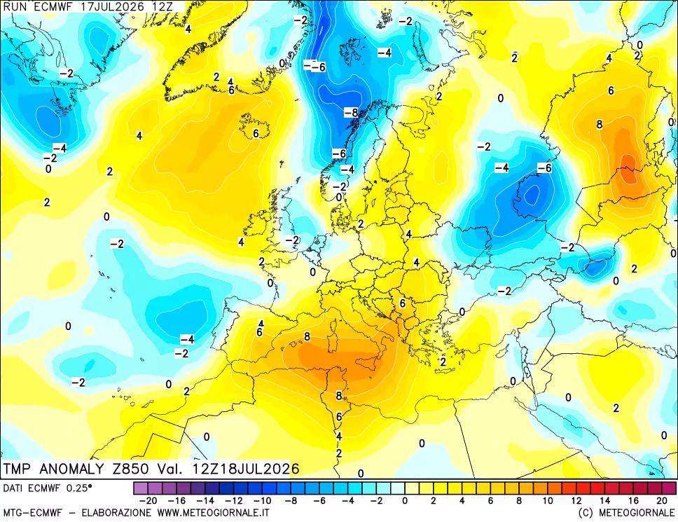 mappa 850 hPa Temp Anomaly vs Cli.No 1981-2010