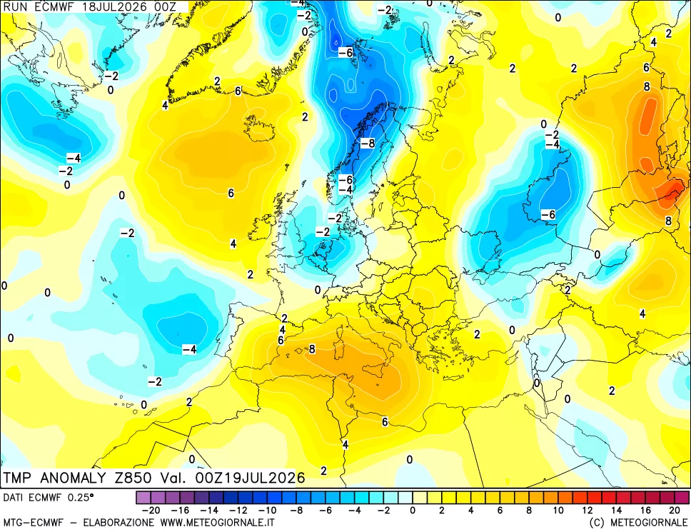 mappa 850 hPa Temp Anomaly vs Cli.No 1981-2010