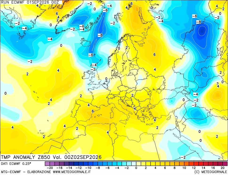 mappa 850 hPa Temp Anomaly vs Cli.No 1981-2010