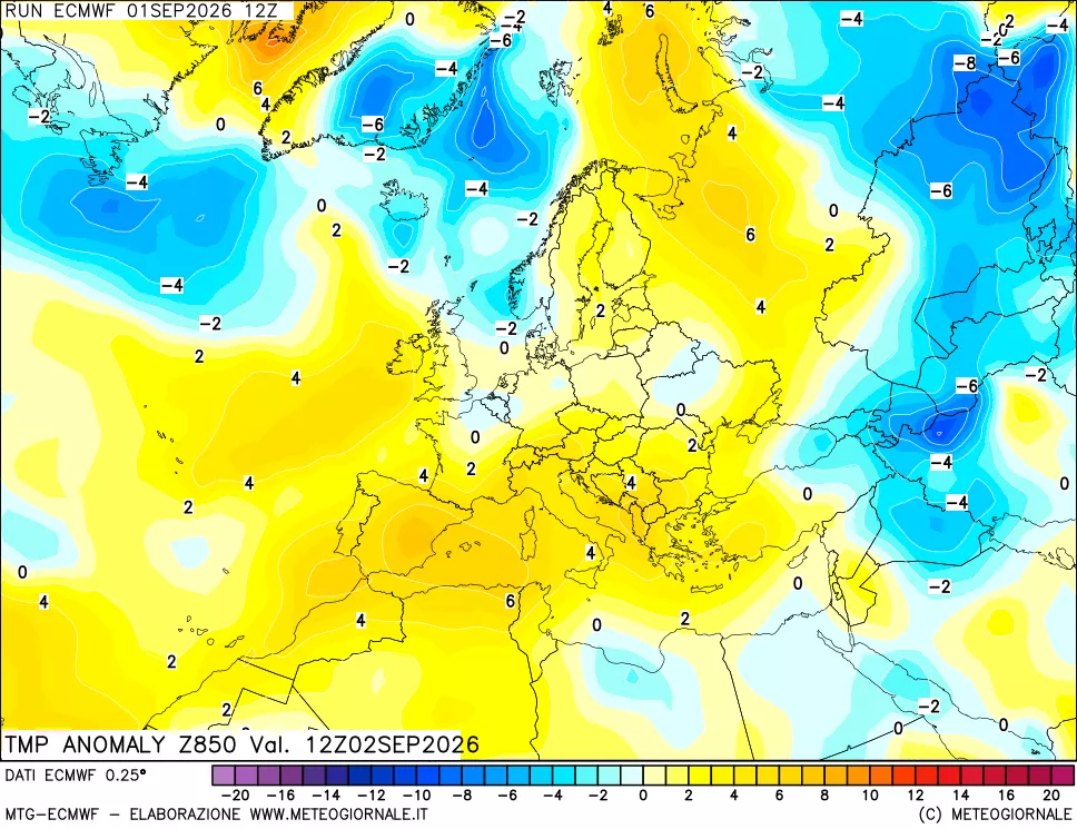 mappa 850 hPa Temp Anomaly vs Cli.No 1981-2010