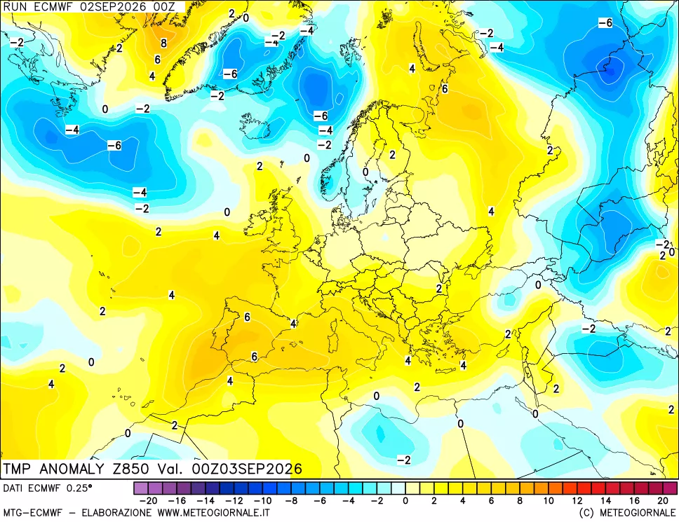 mappa 850 hPa Temp Anomaly vs Cli.No 1981-2010